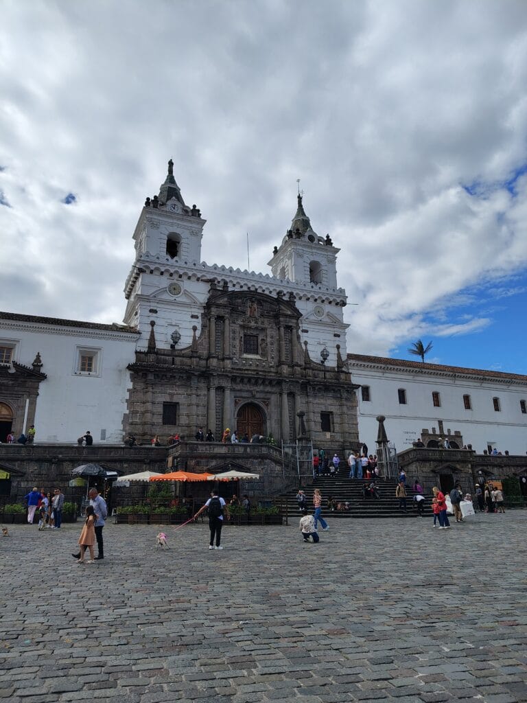 The Church and Convent of San Francisco viewed from Plaza San Francisco in Quito, Ecuador.