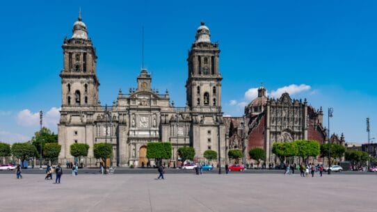 The Metropolitan Cathedral overlooking the Zócalo in Mexico City.