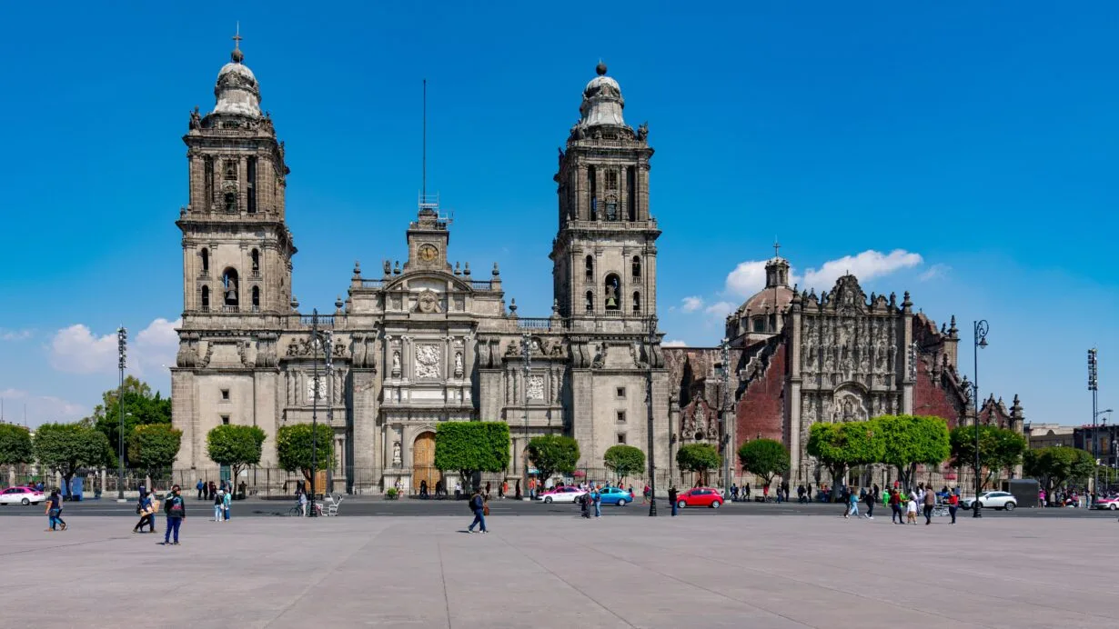 The Metropolitan Cathedral overlooking the Zócalo in Mexico City.